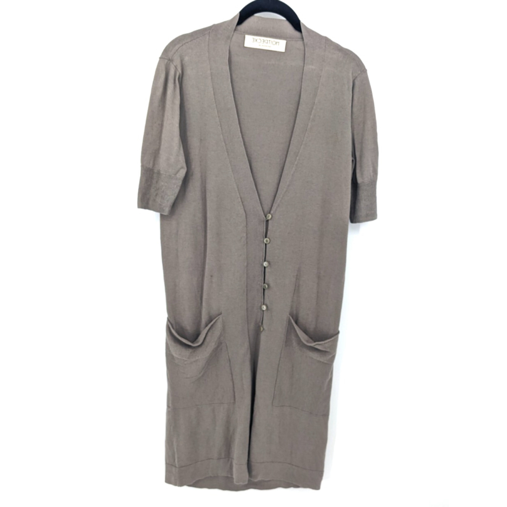 Exception de Mixmind Cardigan Womens Large Fray Taupe Sweater Linen Blend Long